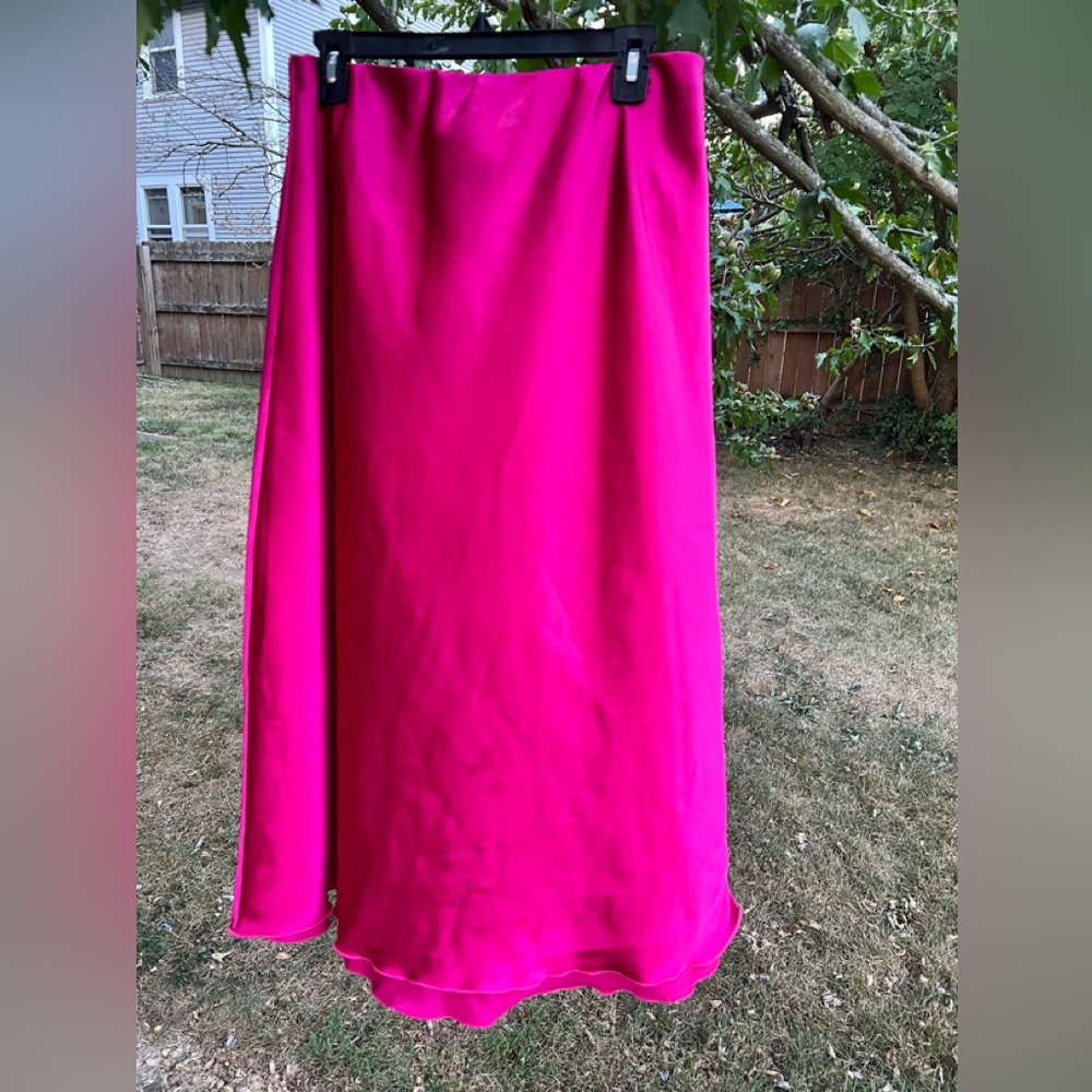 Nicole Miller pink satin skirt y2k FLAW READ elastic waist XL Barbiecore A-line